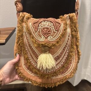 Earthbound Trading Co. Embroidered Russett Crossbody Purse Bag Hippie Boho